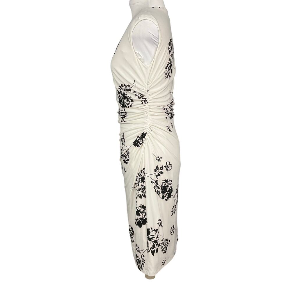 LAUREN RALPH LAUREN Dress Ruched Sleeveless White Black Floral Print sz 6 8P - Picture 8 of 16